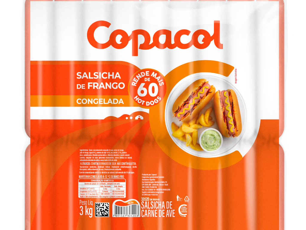 Salsicha de Frango Congelada 3 Kg	