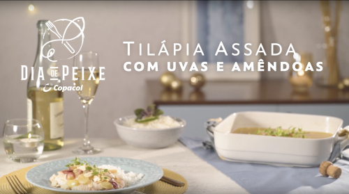 Tilápia Assada com uvas e amêndoas