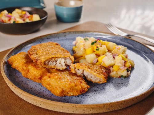 Receita de Filé de Tilápia Empanado com Vinagrete fresco e saboroso