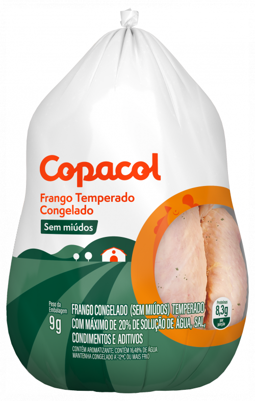 Frango Inteiro Sem Miúdos Temperado Congelado 	