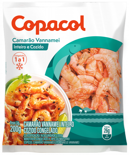 Camarão Vannamei Inteiro Cozido Cong. 200g