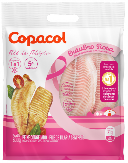 Copacol - Produtos - Filé de Tilápia Outubro Rosa 600 g