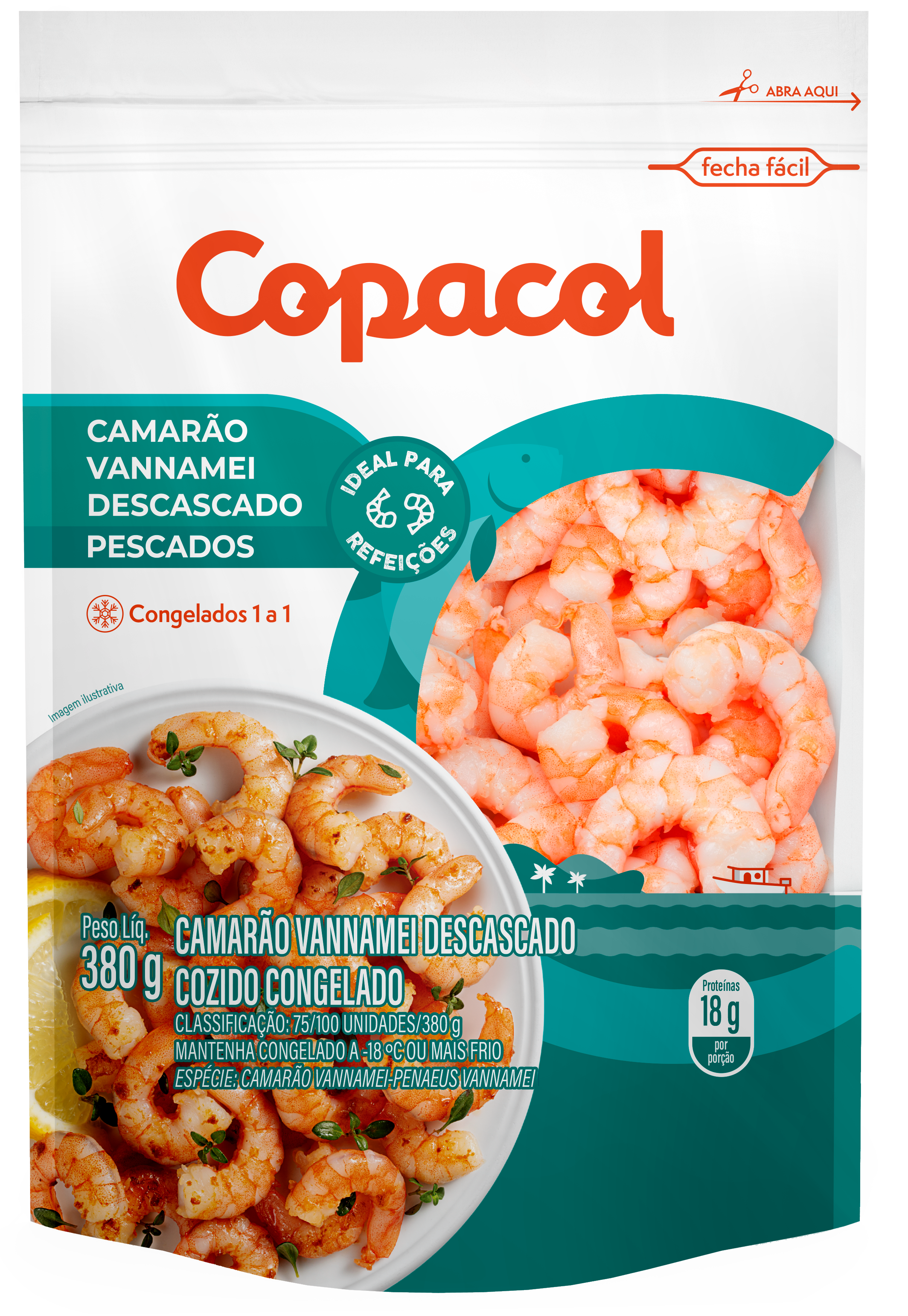Camarão Vannamei Descascado Cozido Cong. 380g
