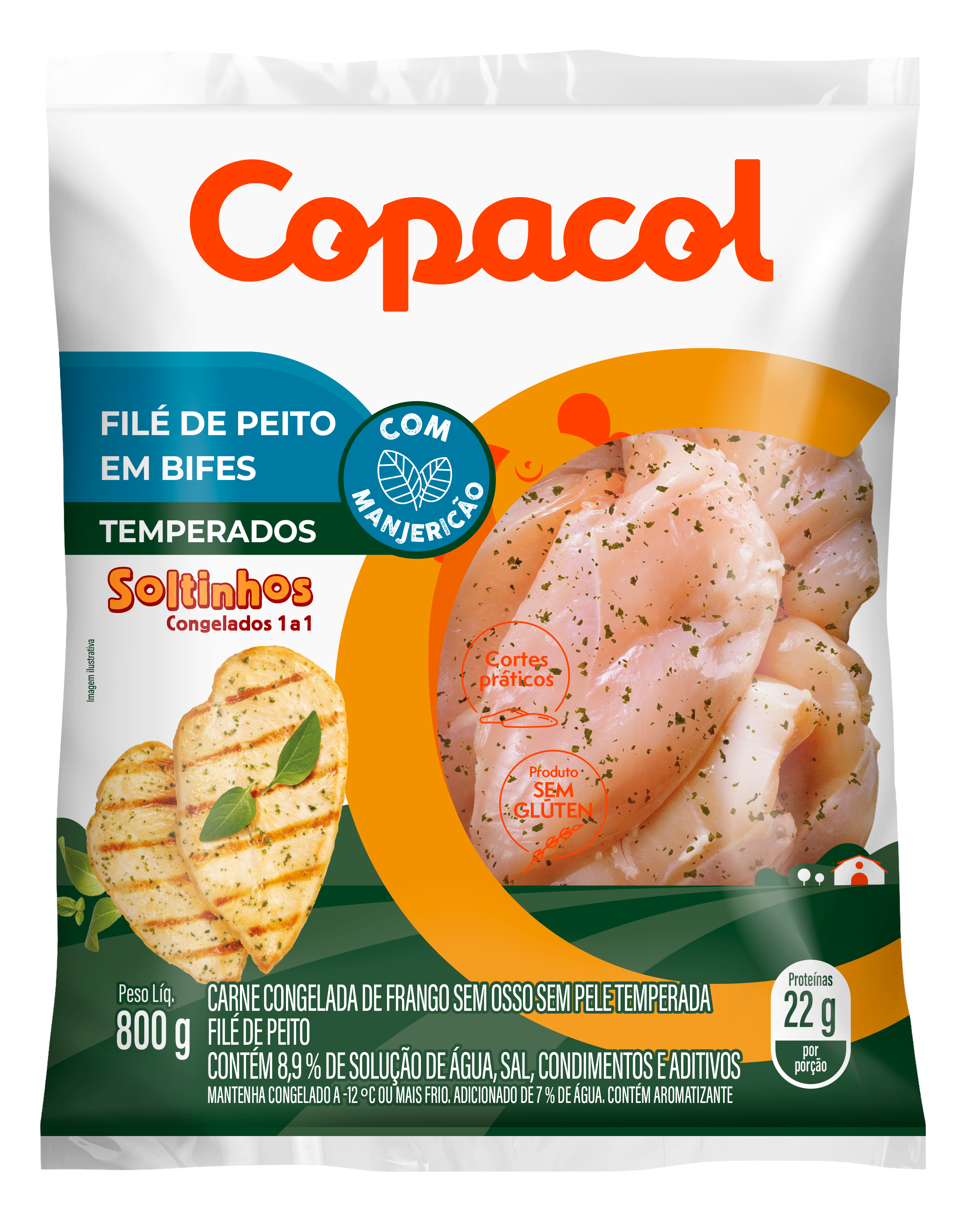 Filé de Peito em Bifes Temp. com Manjericão IQF 800g