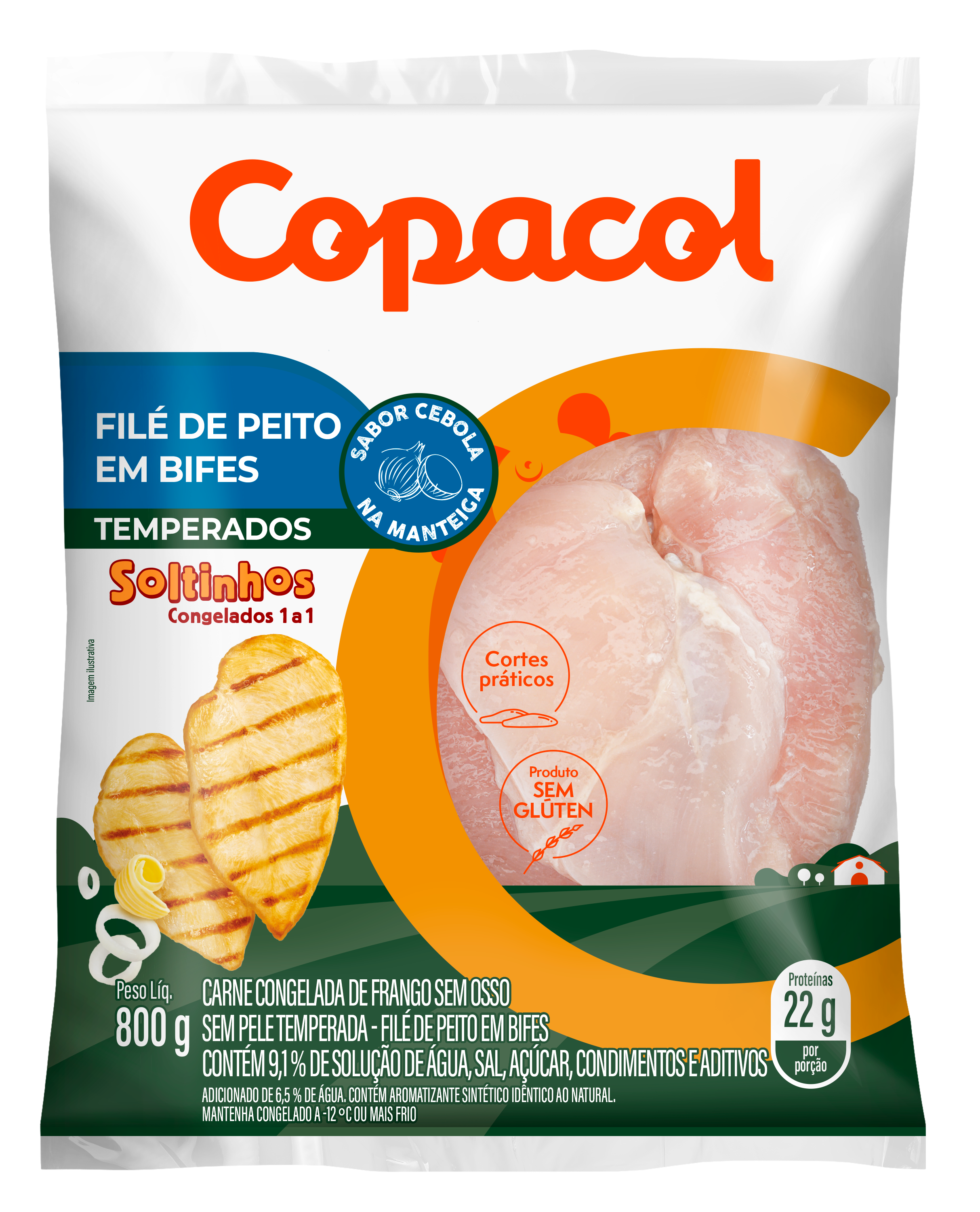 Filé de Peito em Bifes Temp. Sabor Cebola na Manteiga IQF 800g