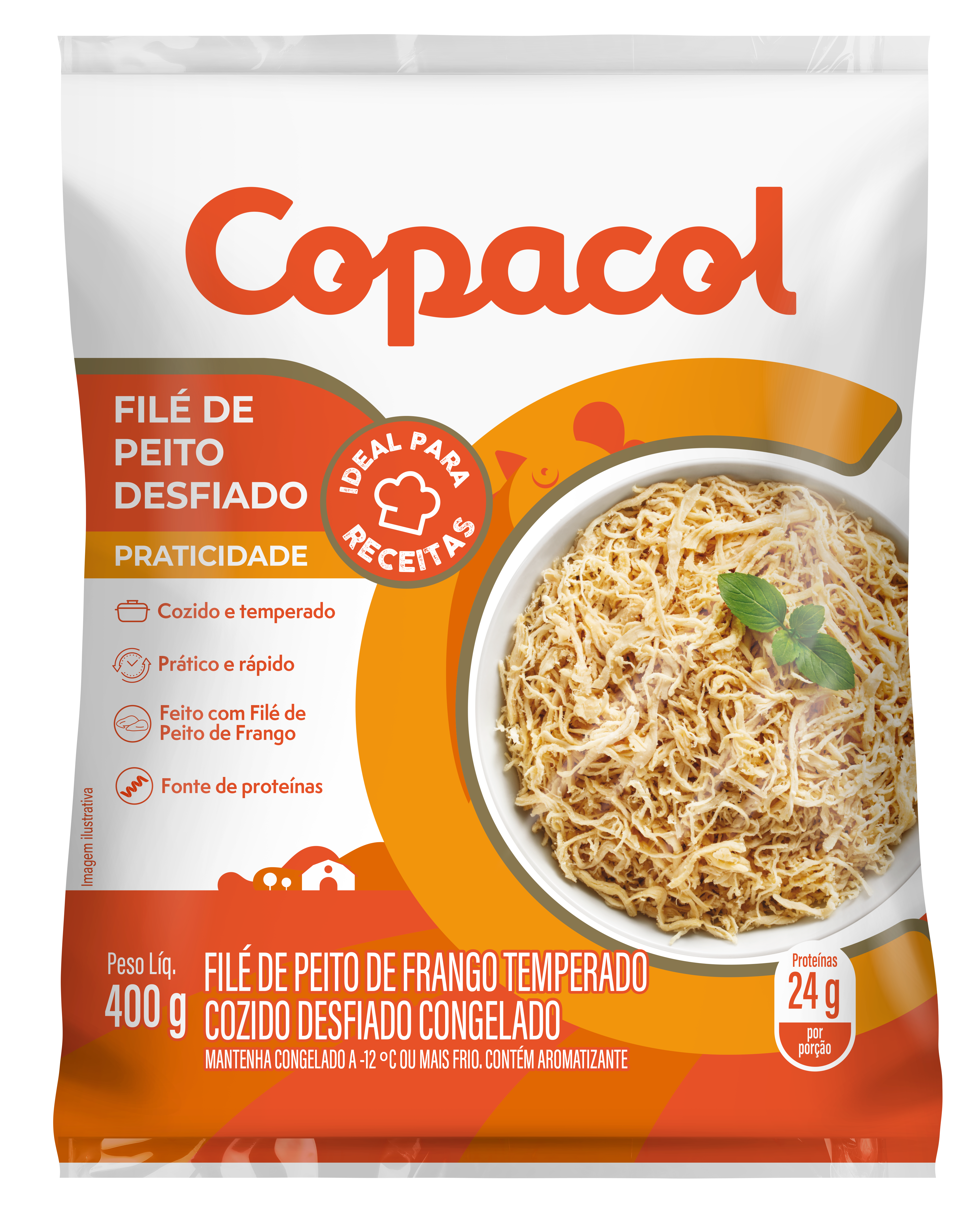 Filé de Peito Cozido Desfiado Temp Cong 400g