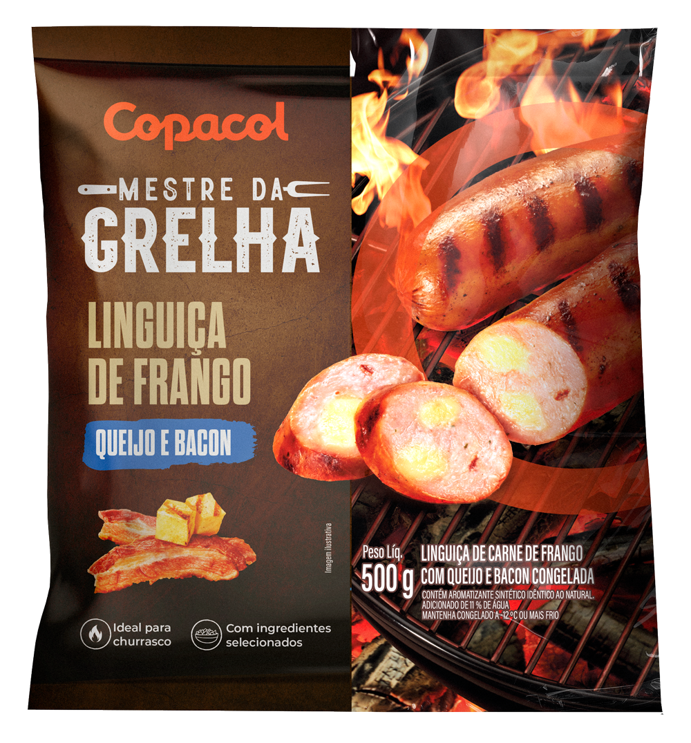Linguiça de Frango Sabor Queijo e Bacon Congelada 600g
