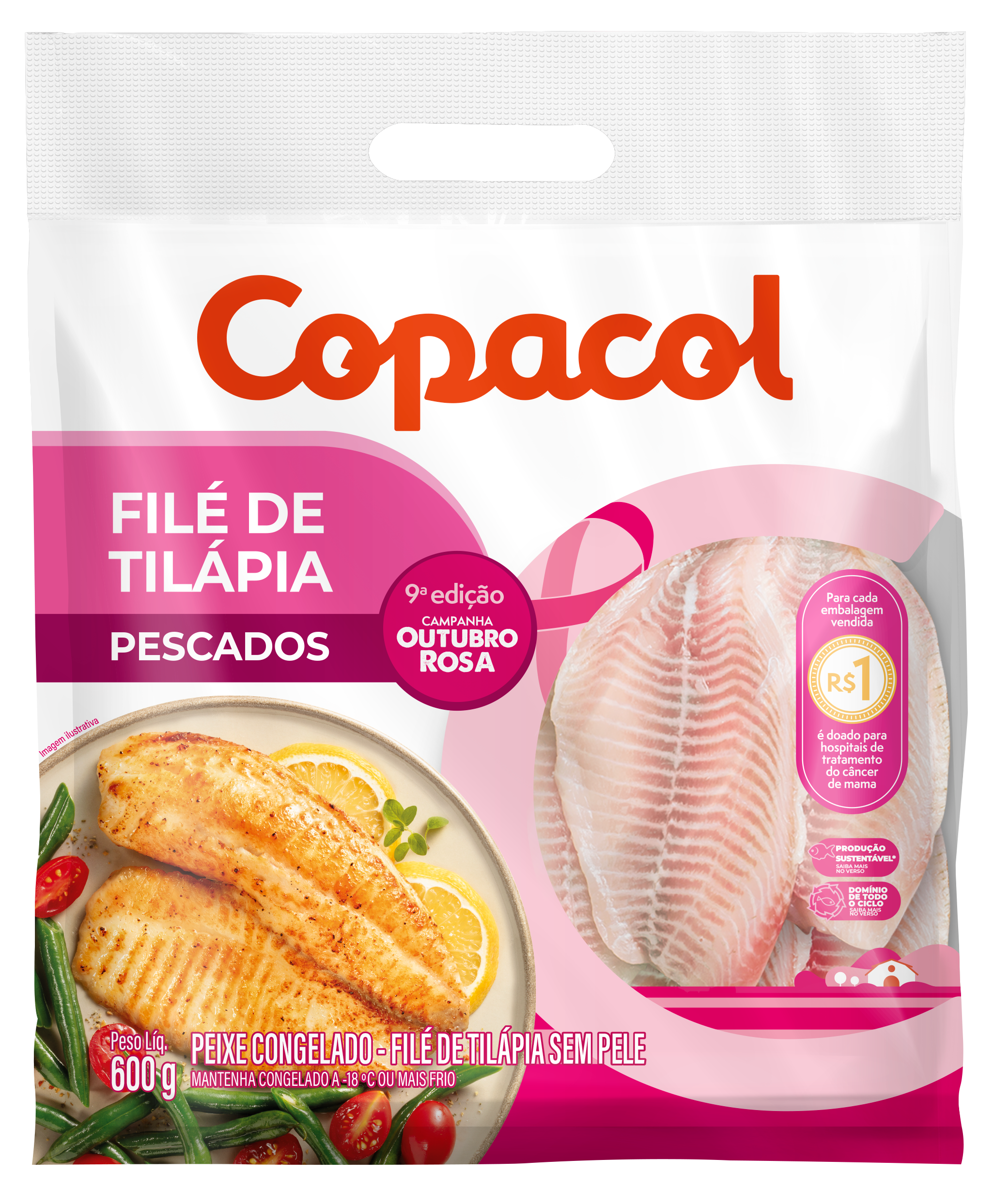Filé de Tilápia Outubro Rosa 600 g