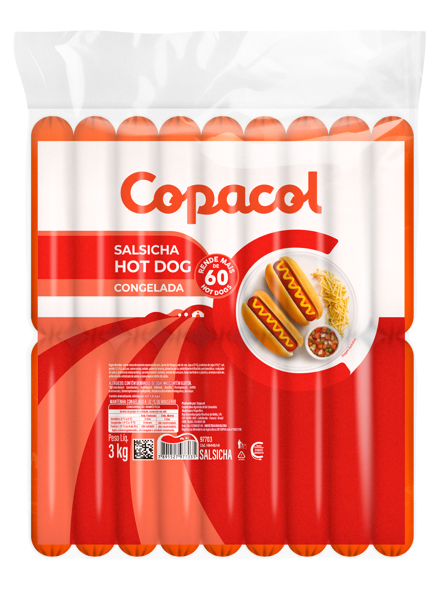 Salsicha Hot Dog Congelada 3 Kg