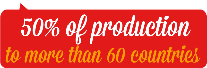 50% of Production to more than 60 countries