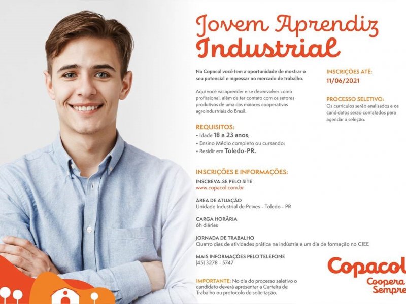 Copacol abre vaga para Jovem Aprendiz Industrial em Toledo